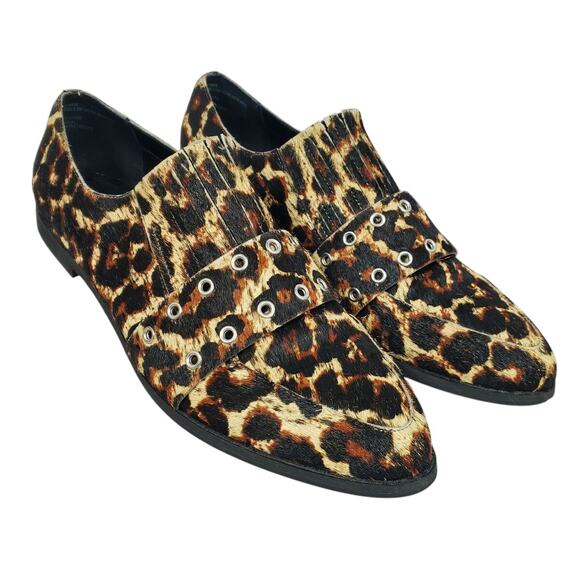 TREASURE & BOND Calf Hair Leopard Print Point Toe Slip On Ainsley Loafers SZ 8 - Picture 1 of 10